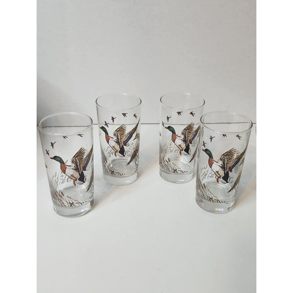 Vintage Libbey Set (4) Four Mallard Duck Glasses